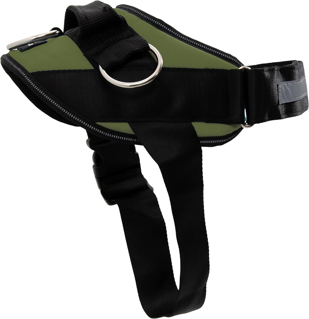 Essential Dog Harness, No-Pull Pet Vest w/3 Leash Clips Mustang Olive Green Med